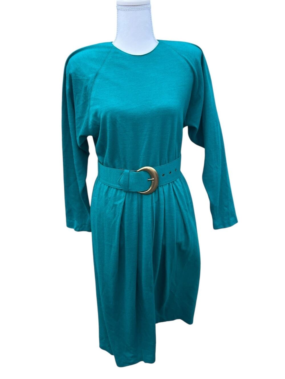 Carol Anderson Petites Women Long Dress With Belt Long Sleeve Teal Blue Size 6P